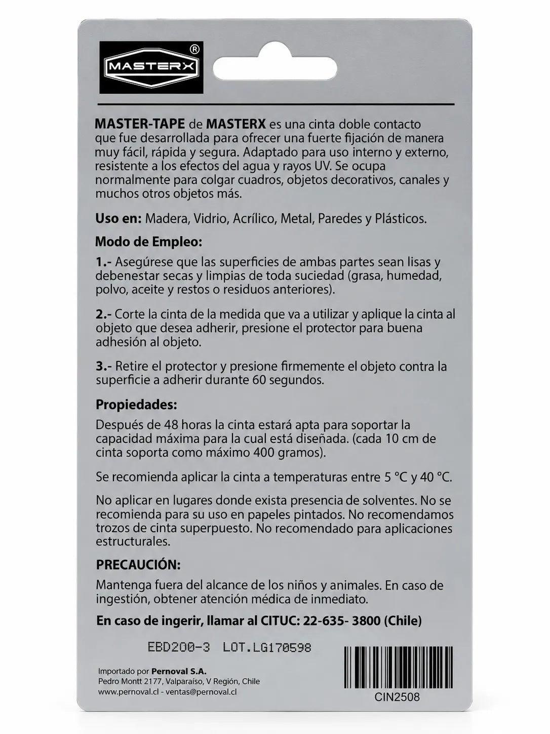 CINTA MONTAJE DOBLE ADHES. 25MM X 2M GRIS MASTERX