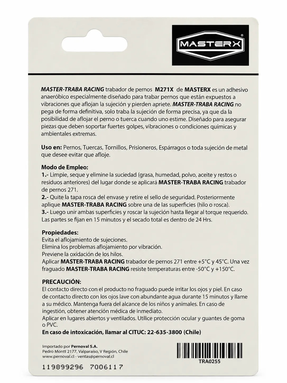 TRABADOR RES.ALTA ROSCADAS 271 10GR ROJO MASTERTRA