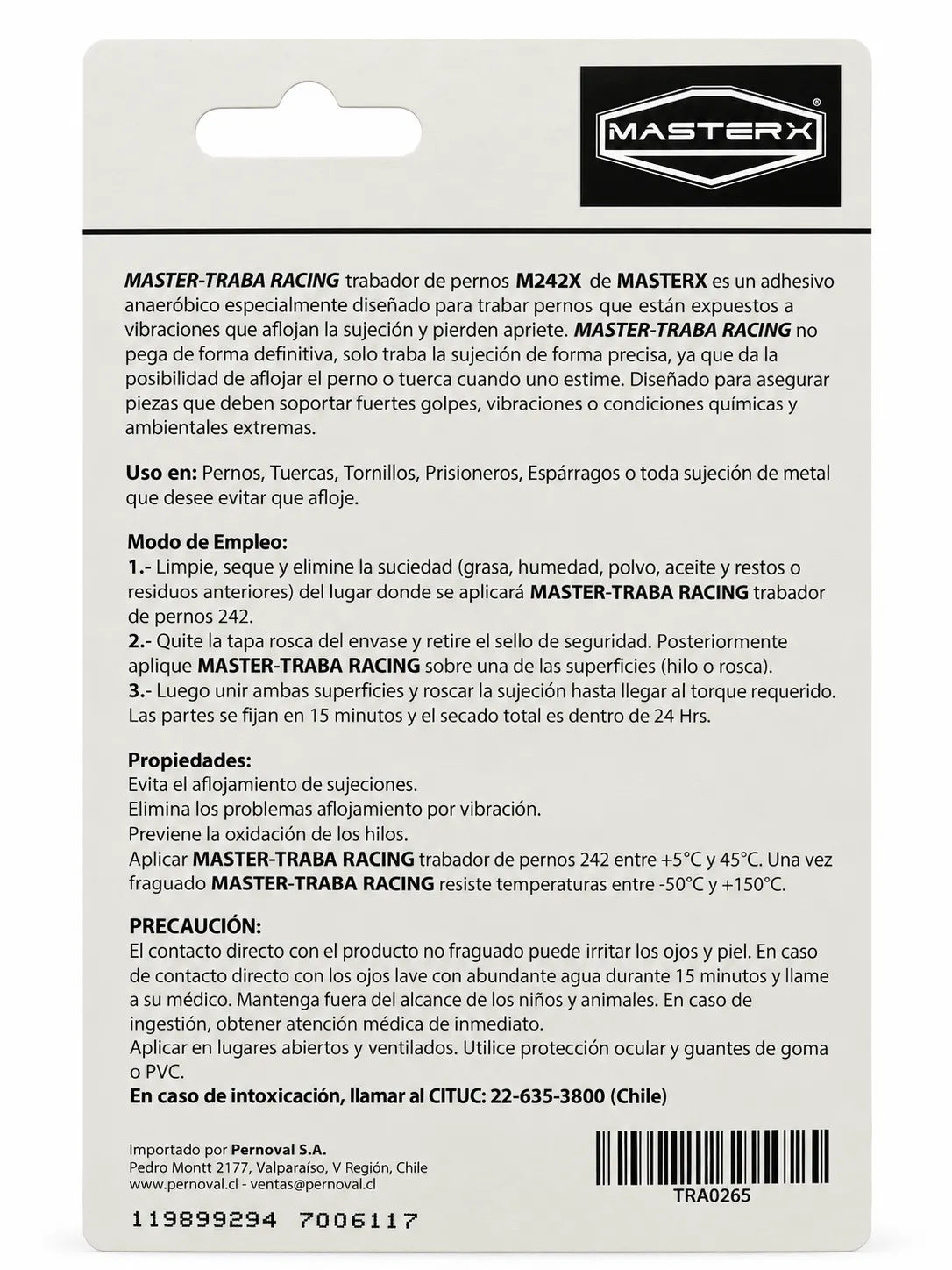 TRABADOR RES.MEDIA ROSCADAS 242 10GR AZUL MASTERX